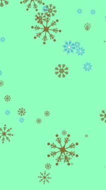 Yılbaşı kar yağışının canlandırması ve yeşil arka planda süslemeler. Noel, şenlik, kutlama ve gelenek konsepti dijital olarak oluşturuldu.