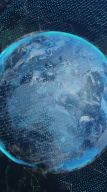 Dünya haritası ve dünya üzerindeki bağlantı ağının animasyonu. Küresel iş, bilgisayar ve dijital arayüz kavramı dijital olarak oluşturulmuş video.