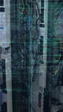 Ofisteki çeşitli iş adamları üzerinde finansal veri işleme animasyonu. Çevrimiçi güvenlik siber suç ve veri işleme kavramı dijital olarak oluşturuldu.