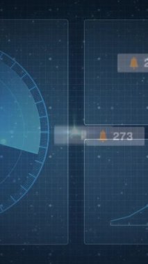 Sosyal medya bildirimlerini ve küresel bağlantı animasyonlarını gösteren dijital arayüz. Teknoloji, iletişim, sosyal ağlar