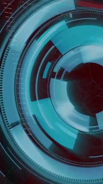 Dijital arayüzdeki bilgisayar kodu üzerinde animasyon halinde dönen mavi daireler. Teknoloji, siber, soyut, veri, ağ, fütürist