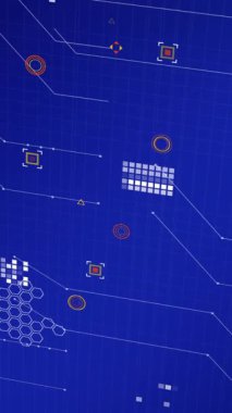 Dünya haritasında ekolojik simgelerin ve veri işlemenin animasyonu. Küresel çevre, iş, finans, hesaplama ve veri işleme kavramı dijital olarak oluşturulmuş video.