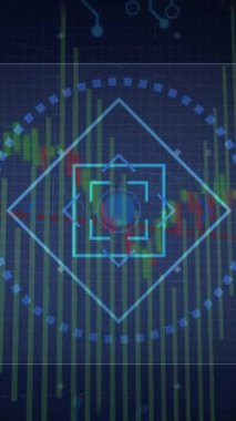 Geometrik şekilli finansal grafik üzerinde dijital veri işleme animasyonu. Finans, analitik, veri görselleştirme, soyut, borsa, ekonomi