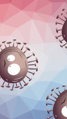 Mor ve pembe arka planda gözü olan kovid 19 hücrenin animasyonu. Desen, küresel koronavirüs salgını ve sağlık konsepti dijital olarak oluşturulmuş video.