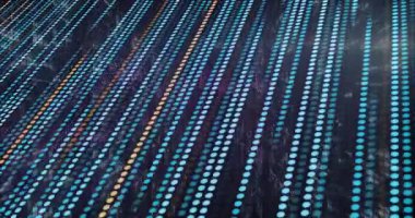 Açılan düğüm sütunları kayıyor, akışı ortaya çıkarıyor, sürükleniyor ve sürükleyici veri akışını gösteriyor. Teknoloji, fütürizm, soyut, neon, siber, hareket, dijital