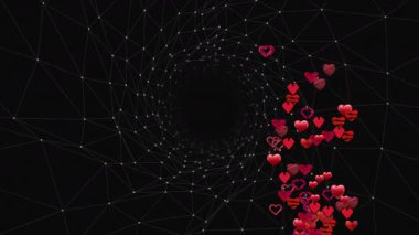 Sağ kenarda kırmızı kalpler beliriyor. Sonra da tel örgülü statik ile soluyorlar. Dijital, soyut, fütüristik, dinamik, minimalist, duygusal, grafik