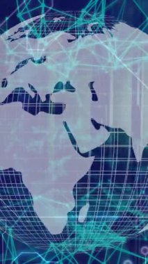 Ağ bağlantıları olan dijital küre, verileri animasyonlu görselleştirmede işliyor. Teknoloji, ağ oluşturma, bağlantı, fütüristik, yenilik, bilgi