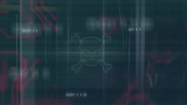 Kırmızı devreler arasında oluşan kıvılcım saçan kafatası hatları hackleme akışını gösteriyor. Teknoloji, siber güvenlik, veri, dijital, geleceksel, ağ, şifreleme