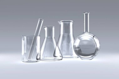 Various laboratory flask with chemical solutions