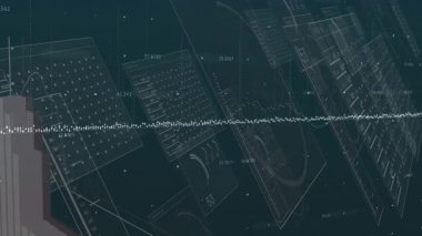 Çubuklar atarken ve paneller gerçek zamanlı verileri göstermek için yer değiştirirken veri girdi dalgaboyunda kayma. Dijital, gelecekçilik, analitik, teknoloji, soyut, yenilik, arayüz