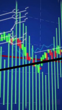 Finansal veriler ve borsa eğilimleri mavi arkaplan üzerine animasyon. Finans, işletme, yatırım, ekonomi, analitik, grafik