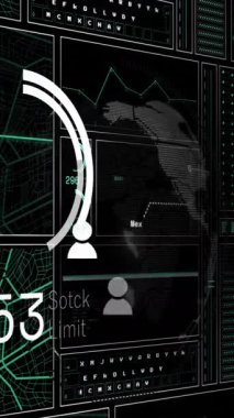 Geri sayımlı profil simgelerinin animasyonu, siyah arkaplan üzerinde dönen dünyayı çevreleyin. Dijital olarak üretilmiş, hologram, küreselleşme, zaman, soyut ve teknoloji kavramı.