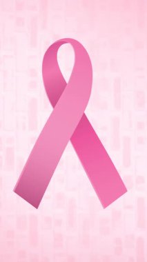 Pembe arka planda birden fazla pembe kurdele logosu görünüyor. Göğüs kanseri pozitif farkındalık kampanyası konsepti dijital olarak üretildi.