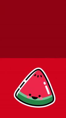 Kırmızı arka planda karpuz ve elma ikonlarının animasyonu. yiyecek ve içecek konsepti dijital olarak üretilen video.