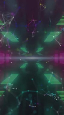 Siyah uzayda hareket eden neon ışıklarının animasyonu. Renk, şekil ve hareket konsepti dijital olarak oluşturulmuş video.