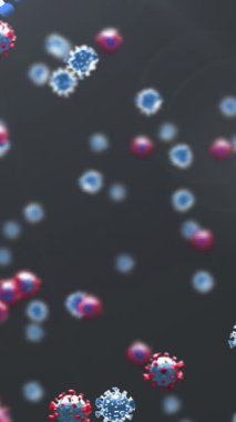 DNA ve siyah arkaplan üzerinde virüs hücrelerinin animasyonu. Coronavirus covid 19 salgını sırasında dijital olarak üretilen video.