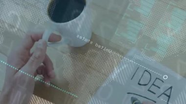 Dijital örtüler titreşerek bardakları kaldırır sonra da fikirler için IDEA 'yı işaretleyici ile yazarlar. Yaratıcı çalışma alanı, yenilik, analitik, minimalist, modern, üretkenlik, beyin fırtınası