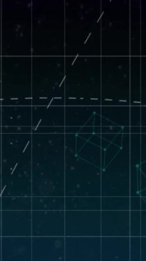 Karanlık arka planda veri işleme sisteminin animasyonu. Küresel finans, iş, bağlantılar, hesaplama ve veri işleme kavramı dijital olarak oluşturulmuş video.