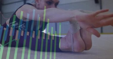 Kılavuz jimnastikçi gibi görünen grafikler turnike esneme hareketi yapıyor fitness takibi için kollarını kaldırıyor. Güç, esneklik, eğitim, canlılık, performans, disiplin, kararlılık