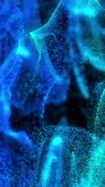 Siyah arka planda hareket eden mavi şekillerin animasyonu. Soyut arkaplan, desen ve renk konsepti dijital olarak oluşturulmuş video.