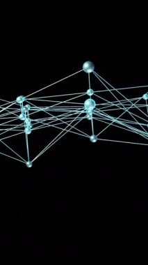 Siyah arkaplandaki bağlantı ağının canlandırılması. Küresel teknoloji, şekiller, ışık, hareket ve dijital arayüz kavramı dijital olarak oluşturulmuş video.