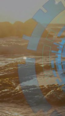 Okyanus dalgaları dijital teknoloji animasyonlarıyla kayalara çarpıyor. yenilik, doğa, fütürist, model