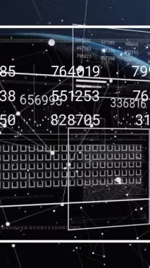 Değişen sayıların, grafiğin, karelerin, birbirine bağlı noktalar üzerinden Dünya 'ya yüklenmesinin animasyonu. Dijital olarak oluşturulmuş, hologram, illüstrasyon, iletişim, rapor, iş, ilerleme ve küreselleşme.