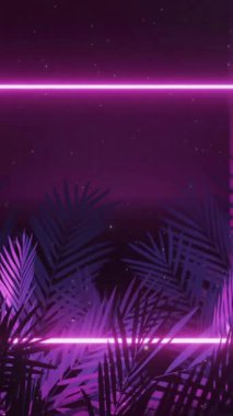 Siyah zemin üzerinde tropikal yapraklar bulunan neon bir çerçeve animasyonu. Şekiller, renkler ve arkaplan konsepti dijital olarak oluşturulmuş video.