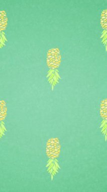 Yeşil arka planda yüzen tek bir ananas animasyonu. tropikal meyve, refah, yaz ve tatil konsepti dijital olarak üretilen video.