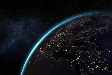 Uzayda aydınlanan gezegenin dijital olarak oluşturulmuş görüntüsü