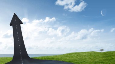 Bulutlu gökyüzüne karşı ok işareti yolu