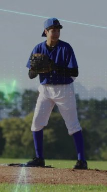 Sahadaki beyzbol oyuncusunun istatistiklerini gösteren animasyon verileri. Spor, analiz, bilgi, performans, dijital, teknoloji