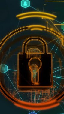 Dijital asma kilit animasyondaki parlayan ağ bağlantıları üzerinden siber güvenliği sembolize ediyor. dijital güvenlik, şifreleme, koruma, teknoloji, bağlantı, internet