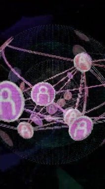 Birbirine bağlı düğümlere ve veri akışı animasyonuna sahip dijital ağ küresi. Teknoloji, bağlantı, iletişim, gelecek, yenilik, siber uzay