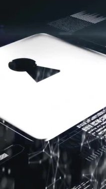 Asma kilit animasyonu, dijital veri işleme. Küresel siber güvenlik, bağlantılar, hesaplama ve veri işleme kavramı dijital olarak oluşturuldu.