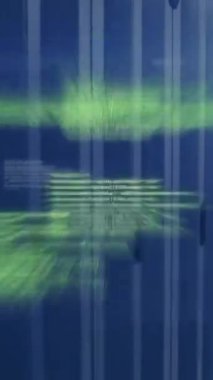 Bilgisayar sunucuları üzerinden veri işleme animasyonu. Dijital olarak oluşturulmuş küresel bağlantılar, hesaplama ve veri işleme kavramı.