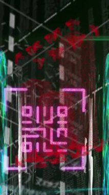 Bağlantı ağı üzerinden qr kodunun canlandırılması. küresel teknoloji, bilgisayar ve dijital arayüz kavramı dijital olarak oluşturulmuş video.