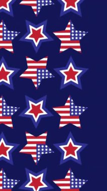 Mavi arka planda fotokopi alanı olan Amerikan bayraklı dizi yıldızların animasyonu. Vatanseverlik, bağımsızlık ve kutlama konsepti dijital olarak oluşturulmuş video.