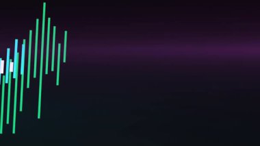 Sol tarafta görünen yeşil çubuklar ses spektrumunu görselleştirirken renkleri genişletiyor ve dalgalanıyor. Soyut, dijital, enerjik, dinamik, fütüristik, hareket, teknoloji