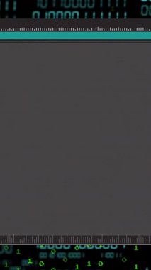 Gri ve siyah arkaplan ile arayüzde ikili veri ve metin işleme animasyonu. Bağlantı, veri, işleme, dijital arayüz ve küresel iletişim, dijital olarak oluşturulmuş video.