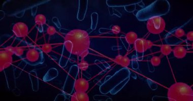 Başlangıçta, 3D ağ kırmızı düğümleri gösterirken mavi çubuklar büyümeyi gösteriyor. Fütürist, dijital, soyut, bağlantı, görselleştirme, teknoloji, yenilik