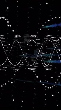 Siyah arkaplan üzerinde dijital veri işleme animasyonu. Dijital olarak oluşturulmuş küresel bağlantılar, hesaplama ve veri işleme kavramı.