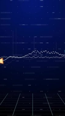 Karanlık şebeke arka planında veri noktaları olan renkli finansal grafik çizgilerinin animasyonu. Maliye, analitik, istatistik, ekonomi, yatırım, pazar