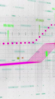 Finansal verilerin dijital şebeke arka planında grafikler ve numaralarla canlandırılması. Finans, analitik, veri görselleştirme, teknoloji, bilgi, ekonomi