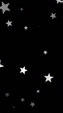 Siyah arka plana düşen beyaz noel yıldızlarının animasyonu. Noel, gelenek ve kutlama konsepti dijital olarak oluşturuldu.