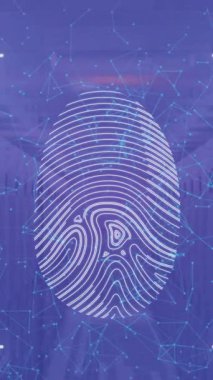 Sunucu odasında parmak izi animasyonu. Küresel iş ve dijital arayüz kavramı dijital olarak oluşturulmuş video.