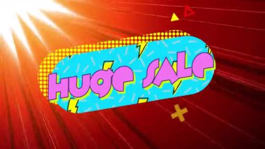 Sarı panel patlayan ışınlar mavi kapsül şeklindeki cıvatalar devasa satış metnini büyütüyor. Dijital, grafik, animasyon, pazarlama, canlı, enerjik, modern