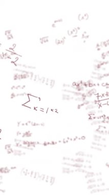 Matematiksel veri işleme animasyonu beyaz arkaplan üzerinde. Küresel bilim, eğitim, bilgisayar ve veri işleme kavramı dijital olarak oluşturulmuş video.