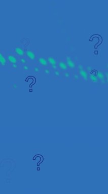 Finansal veri işlemenin soru işaretleri üzerindeki animasyonu. Küresel finans, iş, bağlantılar, hesaplama ve veri işleme kavramı dijital olarak oluşturulmuş video.