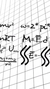 Matematiksel veri işleme animasyonu beyaz arkaplan üzerinde. Küresel bilim, bağlantılar, hesaplama ve veri işleme kavramı dijital olarak oluşturulmuş video.
